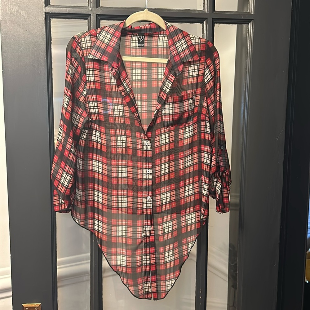 Red and black chiffon blouse